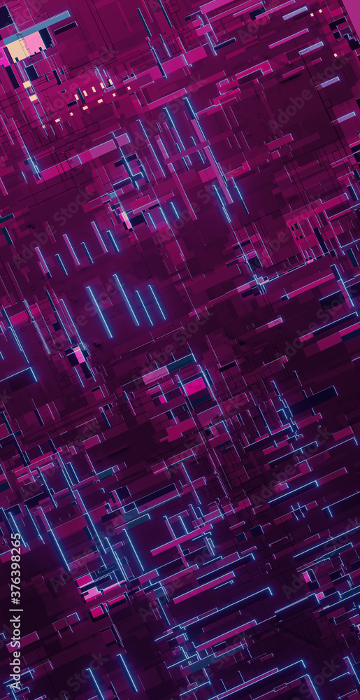 Poster 3d rendering illustration of an abstract background with neon lights and patterns