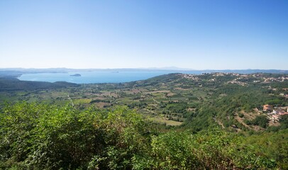 Obraz premium view of the mountains around the bolsena lake, lazio, italy