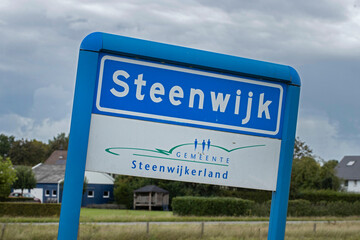 Place name sign. City sign Steenwijk. Overijssel. Steenwijkerland. Netherlands. De Kamp. 