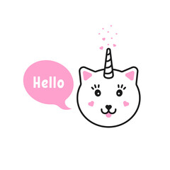 caticorn saying hi with bubble