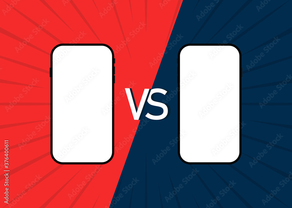 Poster vs of cellphone. comparison two smartphones. mockup with screen for blogger and presentation. 11 pro