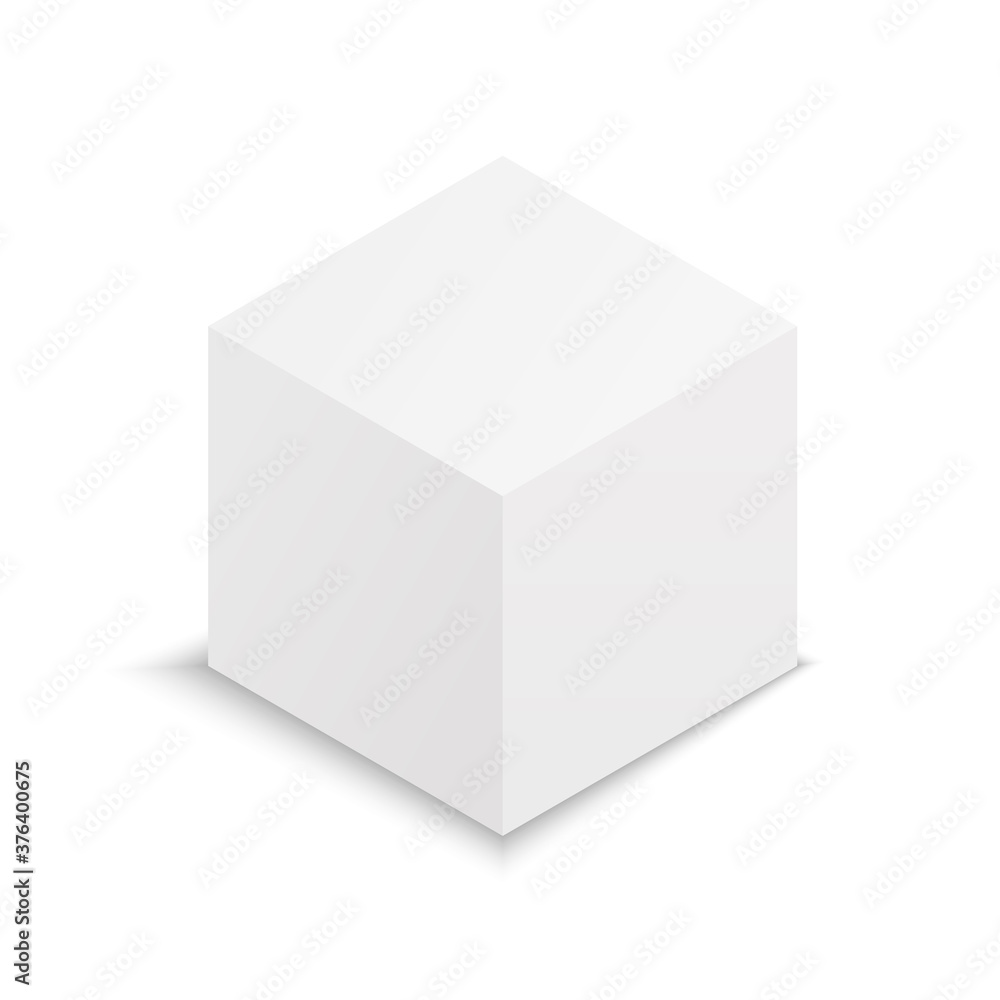 Poster cube 3d. mockup of white box. blank square package with shadow. paper or carton isometric template f