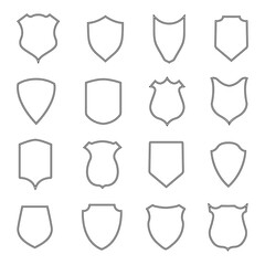 Shield of coat. Outline badge of police. Crest of protect with borders. Emblem for soccer, army, club. Blank icon for footbal team. Simple shapes with frames for logos of security, military. Vector © Wise ant