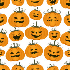 Seamless pattern of funny pumpkins. Halloween party background