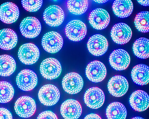 Close-up of the elements that form a strobe light. Various colors