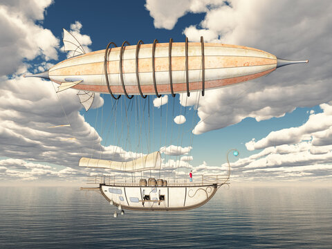 Fantasie Luftschiff über dem Meer