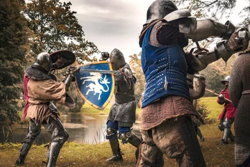 Tuinposter medieval knights on the battlefield © Santi
