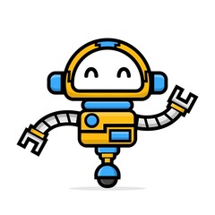 Cute characters happy robot waving hand