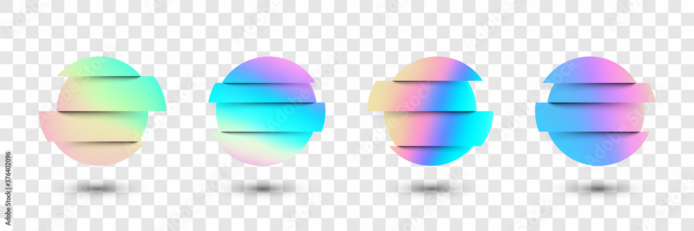 Poster set of deformed gradient circles in glitch style.