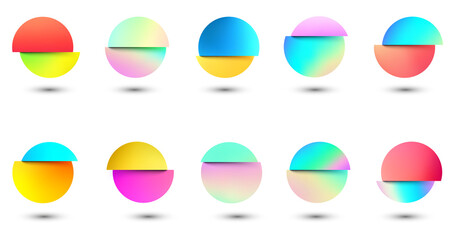 Set of deformed gradient circles in glitch style.