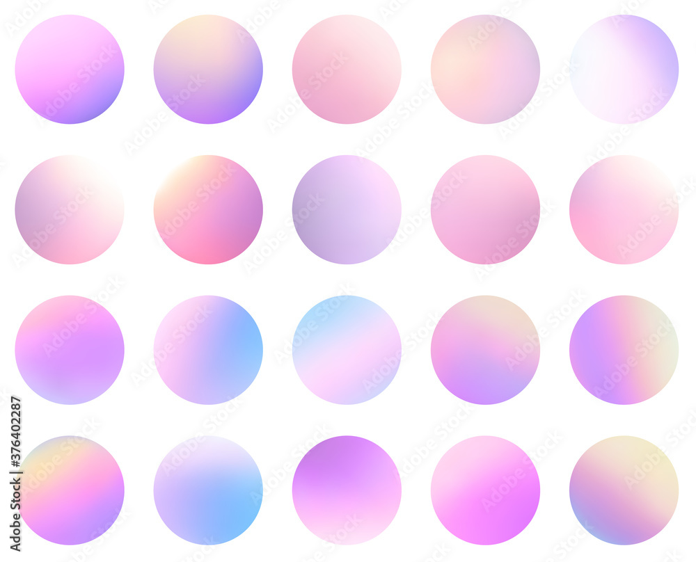 Aufkleber set of multicolored gradient circles on white background.