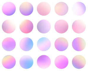 Set of multicolored gradient circles on white background.