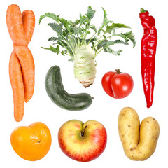 Deformed organic fruits and vegetables