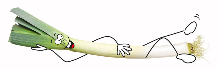 Leek vegetables lie there relaxed, comic