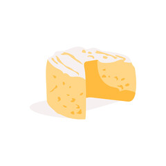 Cutted wheel of cheese. Natural healthy nutrition dairy product. Menu, store, farm market, shop, restaurant design template flat vector illustration isolated on white background