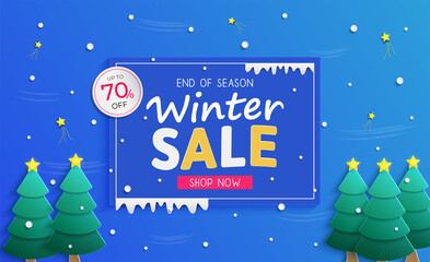 Winter sales banner design. with a seasonal cold weather.and concept new year advertising. and for shopping discount promotion.and frame leaflet or web banner.and used as illustration or background.