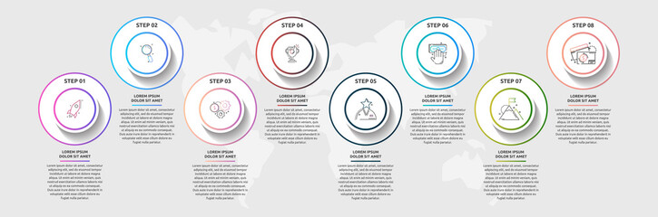 Vector infographic template circles for eight icons, diagram, graph, presentation. Business concept with 8 options. For content, flowchart, steps, workflow, marketing, banner, levels, web, chart