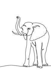 drawing line,  elephant was walking looking for something. Vector illustration