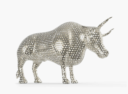 3D Metal bull isolated on white