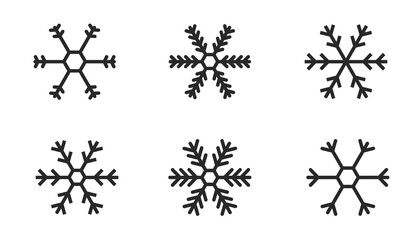 snowflake winter set of black isolated nine icon silhouette on white background