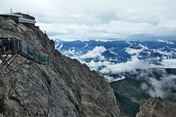 Fototapeta na wymiar Austrian Alps-view of the observation deck and the cable car station on the Dachstein