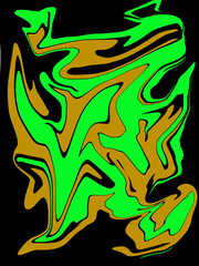 orange and green abstract like bird watercolor luxury pattern fluid liquid light color on black.