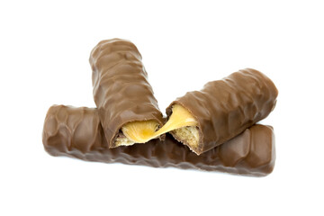 barre chocolatée isolé sur un fond blanc
