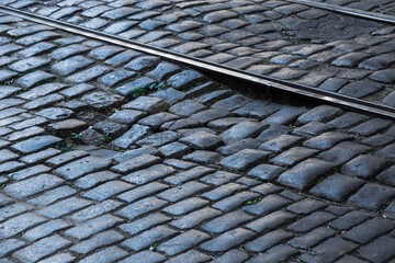 Broken pavements sidewalks on the sidewalk. pavement with paving slabs with defects and cracks...