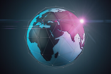 Polygonal globe on blue background