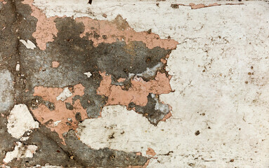 Background texture wall with peeling old paint. Old wooden background with remains of pieces of...