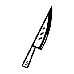 Hand drawn knife on a white isolated background. Elements of kitchen utensils. Doodle, simple outline illustration. It can be used for decoration of textile, paper and other surfaces.