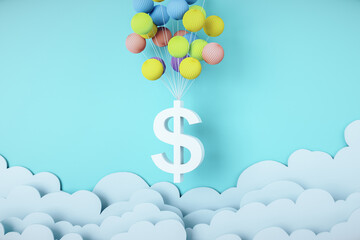 Flying dollar symbol with color balloons.