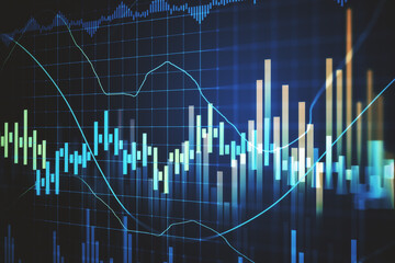 Glowing business charts with digital interface