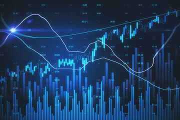 Glowing business charts with digital interface on virtual screen