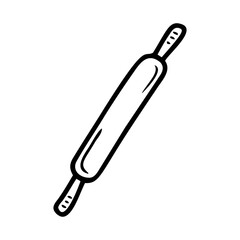 Hand drawn rolling pin on a white isolated background. Elements of kitchen utensils. Doodle, simple outline illustration. It can be used for decoration of textile, paper and other surfaces.