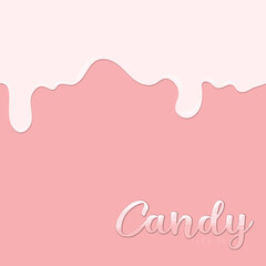 Vector background in pink tones. The drops flow down. Pink paint or other liquid drips or drips onto pastel pink background. For your design in cartoon style.