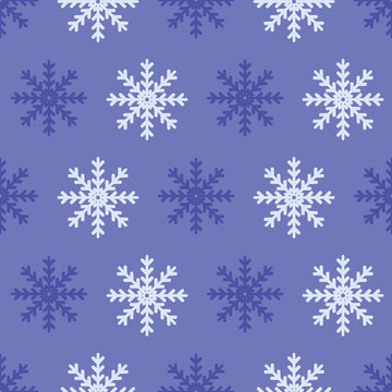 White and blue geo snowflakes on a blue background. Seamless vector repeat pattern. Great for holidays, christmas, home decor, wrapping, fashion, scrapbooking, wallpaper, gift, kids, apparel.