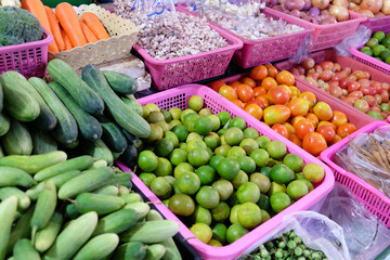 Image of Fresh Ripe Organic Vegetables in local market, Thailand