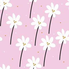 Seamless pattern with cartoon flowers. for fabric print, textile, gift wrapping paper. colorful vector for kids, flat style