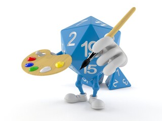 RPG dice character holding paintbrush and paint palette
