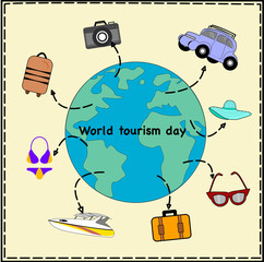 World tourism day  vector  happy on holiday day.