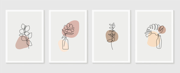 Botanical wall art vector set. Floral and Foliage line art drawing with  abstract shape.  Abstract Plant Art design for print, cover, wallpaper, Minimal and  natural wall art. Vector illustration. © TWINS DESIGN STUDIO