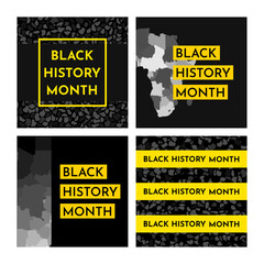 Fototapeta premium Vector illustration set with concept for Black history month. Yellow text, grey map of Africa. Colorful banners is paying attention on human rights of african people. Memory month of slavery