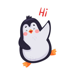 Adorable Penguin with Red Cheeks Greeting Vector Illustration