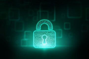 2d illustration Safety concept: Closed Padlock on digital background