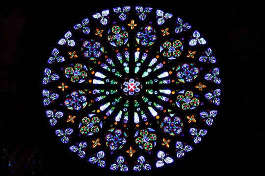 roseton del portal principal, iglesia gotica de Santa Eulalia, siglos XIV-XIX, plaza de Santa Eularia, Mallorca, Islas Baleares,  Espa&ntilde;a