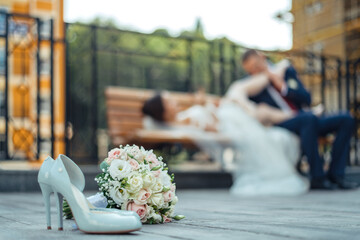wedding bouquet on the street