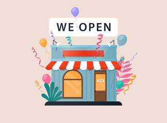 We are open. Vector illustration template for landing, banner, poster.
