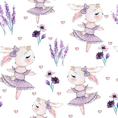 Pattern with bunny and flowers