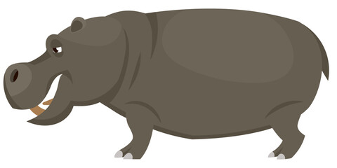 Standing hippopotamus side view. African animal in cartoon style.